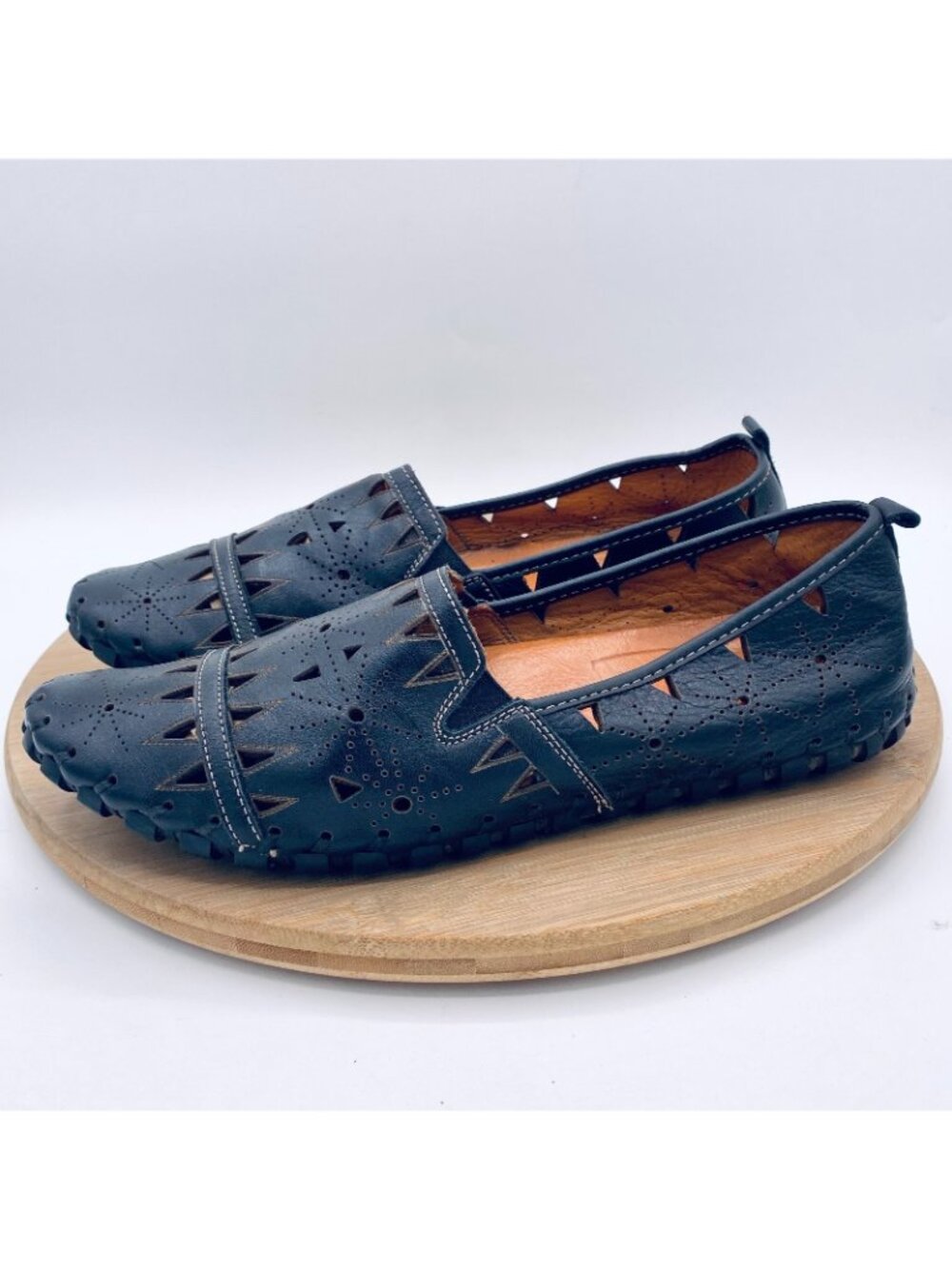 Spring Step Shoes Womens 10 41 Black Leather Perforated Loafers Artisan Boho - Picture 5 of 10